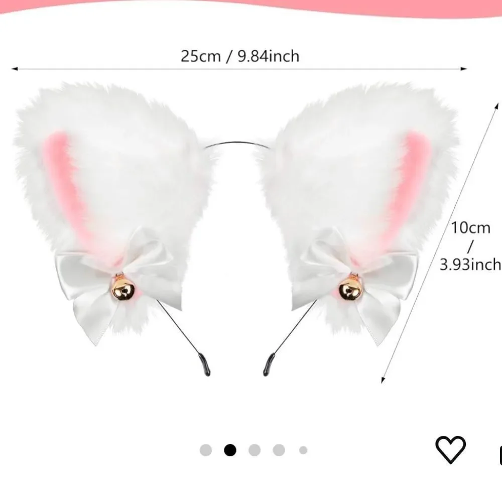 Cat Ears Fox Headband Cosplay Fluffy Ribbon Bell Furry Faux Fur Halloween pink